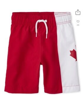 NWT Boys Red & White Canada Flag Swim Trunks with Maple Leaf - size XXL (16)